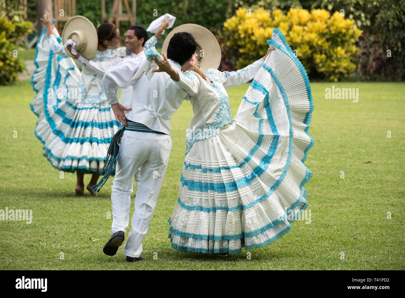baile de marinera, typical Peruvian dance, elegant. Stock Photo