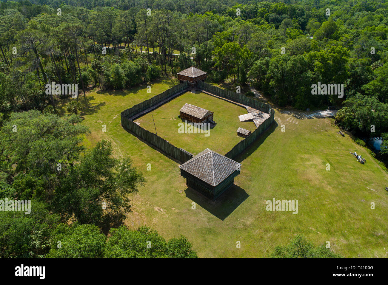 Fort Foster is a Second Seminole War era fort in central Florida, located 9 miles south of current-day Zephyrhills in Pasco County. Fort Foster was or Stock Photo