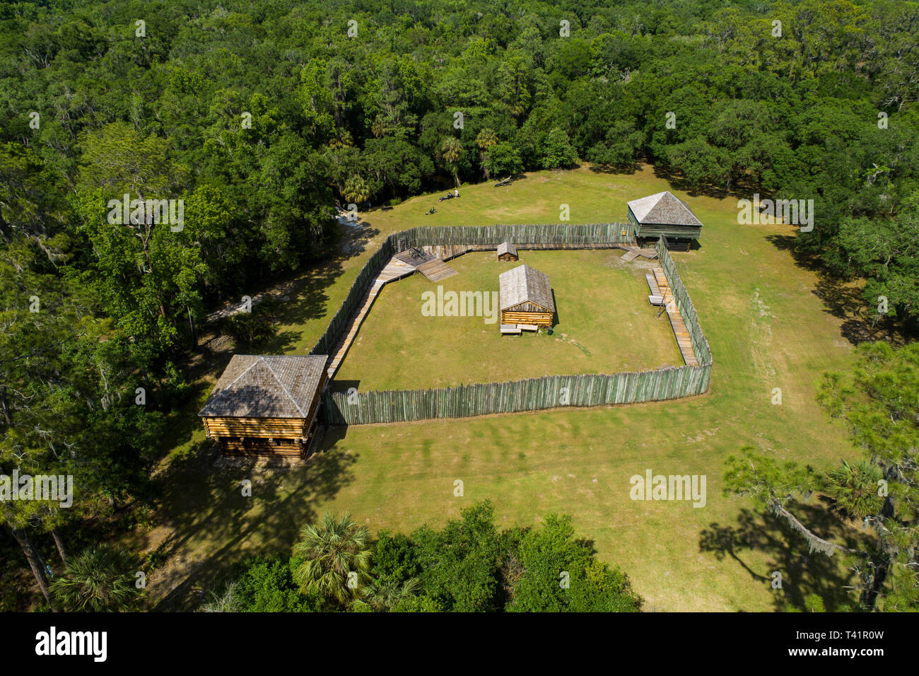 Fort Foster is a Second Seminole War era fort in central Florida, located 9 miles south of current-day Zephyrhills in Pasco County. Fort Foster was or Stock Photo