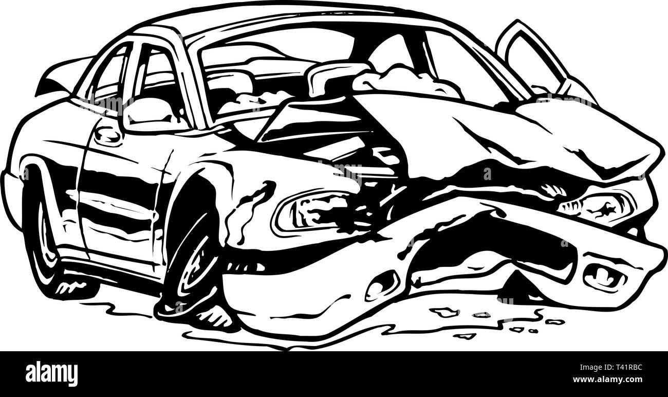 Wrecked Car Vector Illustration Stock Vector