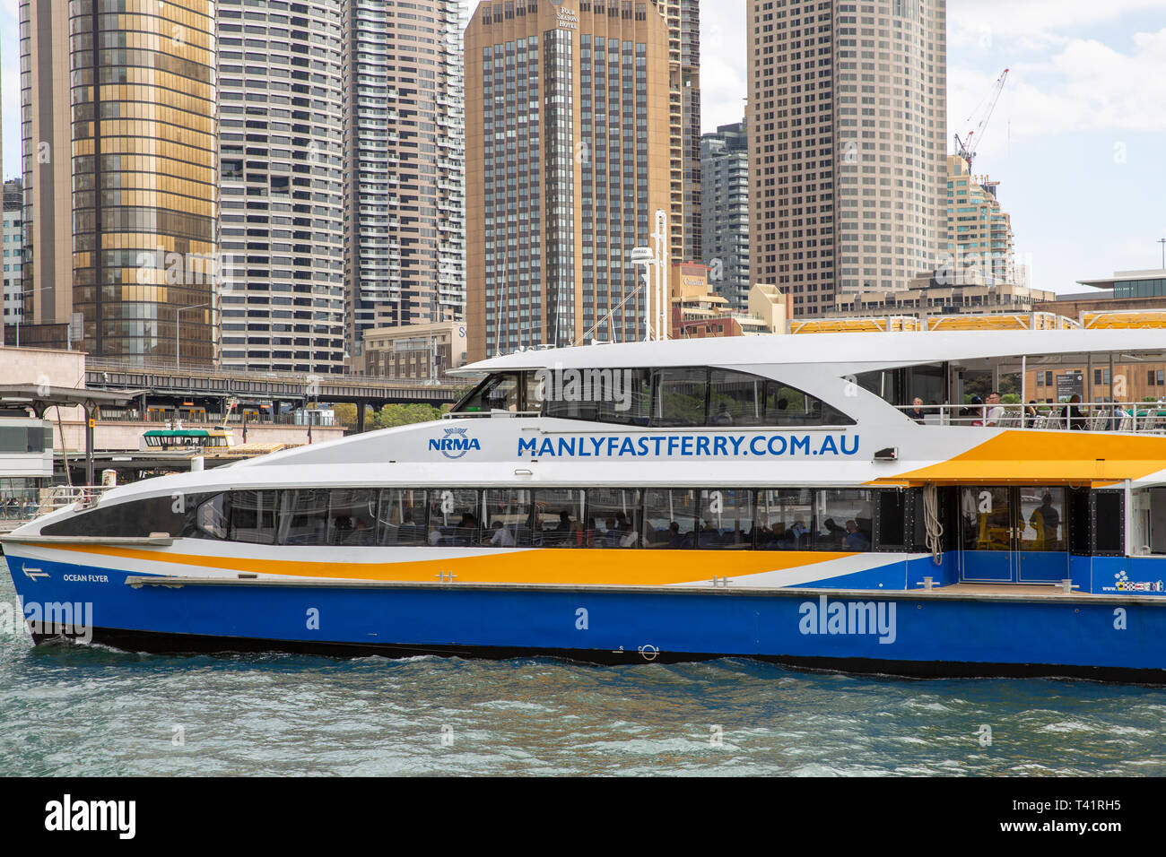Manly Fast ferry approaching Circular quay ferry terminus, Sydney harbour,New South Wales