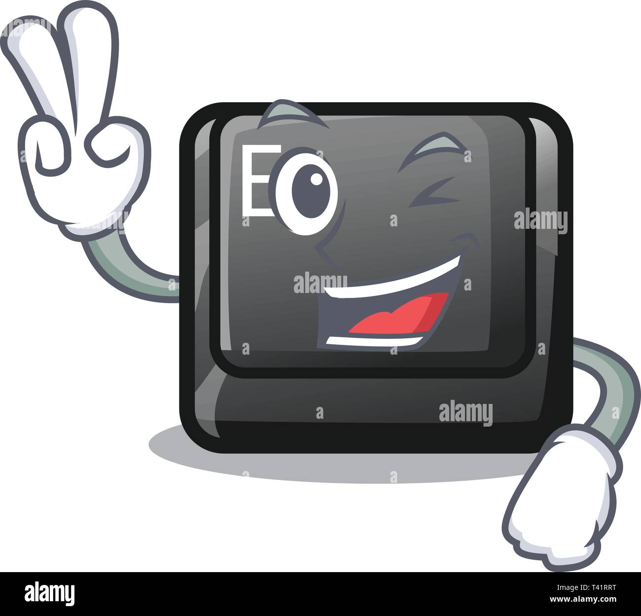 Two finger E button attached to cartoon keyboard Stock Vector