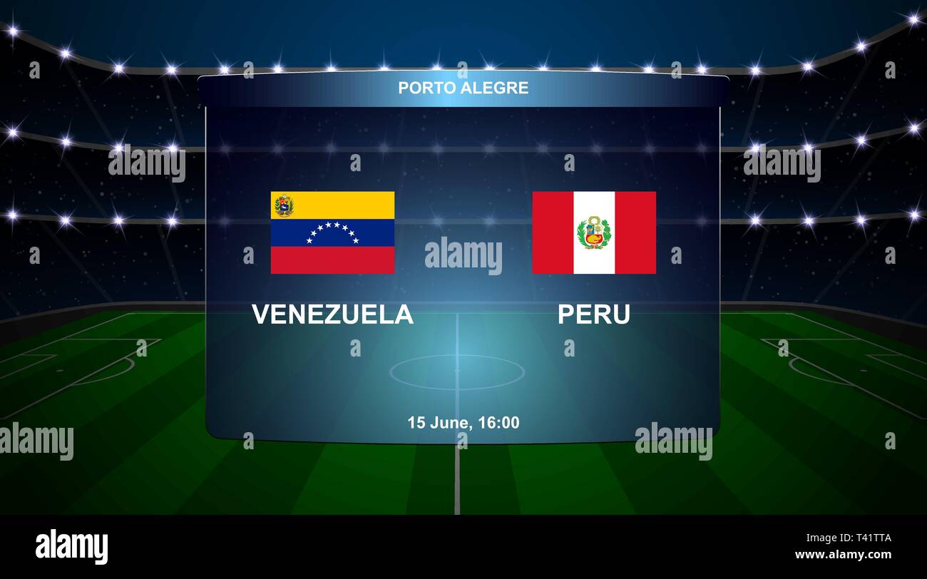 Venezuela vs Peru football scoreboard broadcast graphic soccer template Stock Vector