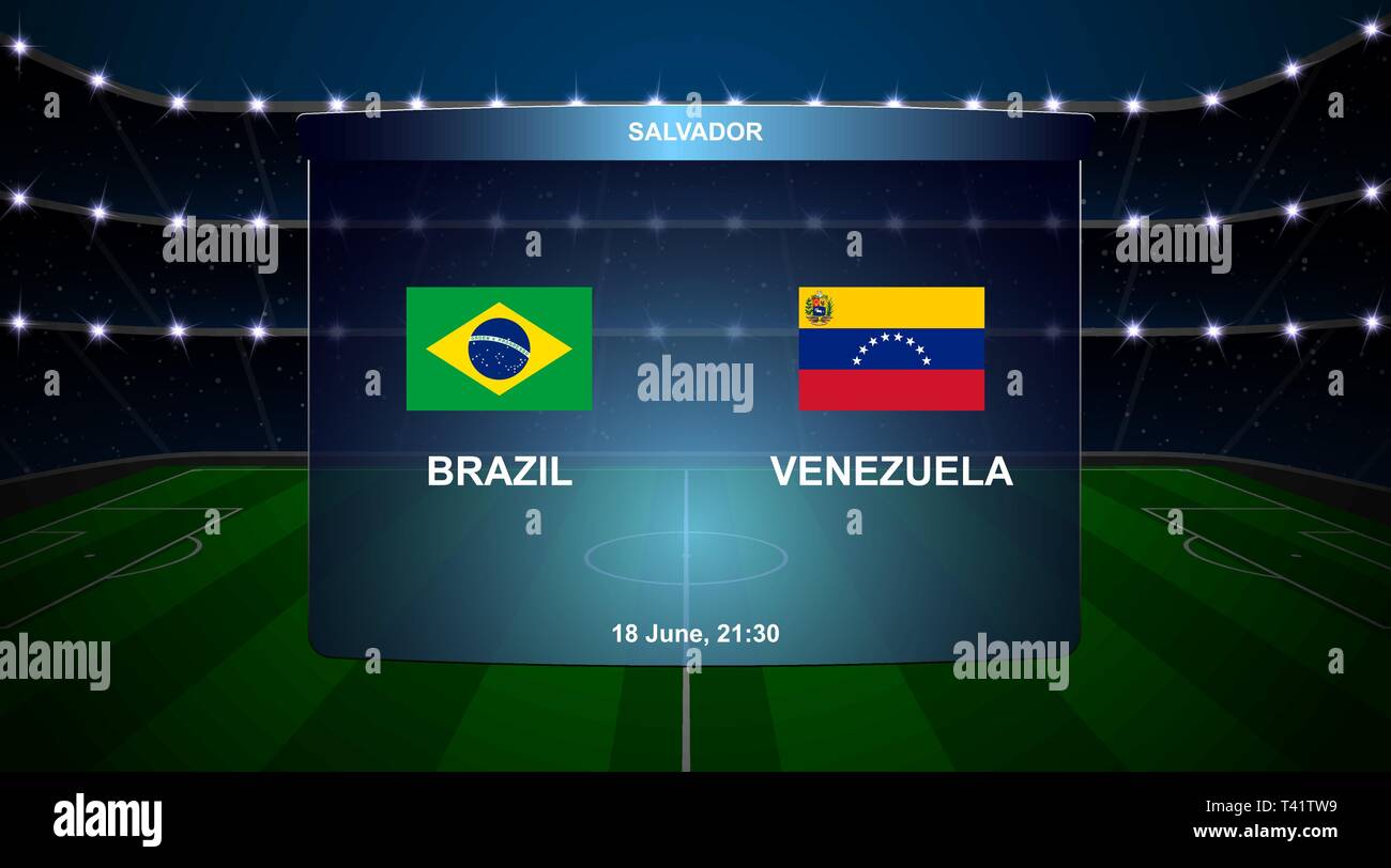 Brazil vs Venezuela football scoreboard broadcast graphic soccer template Stock Vector