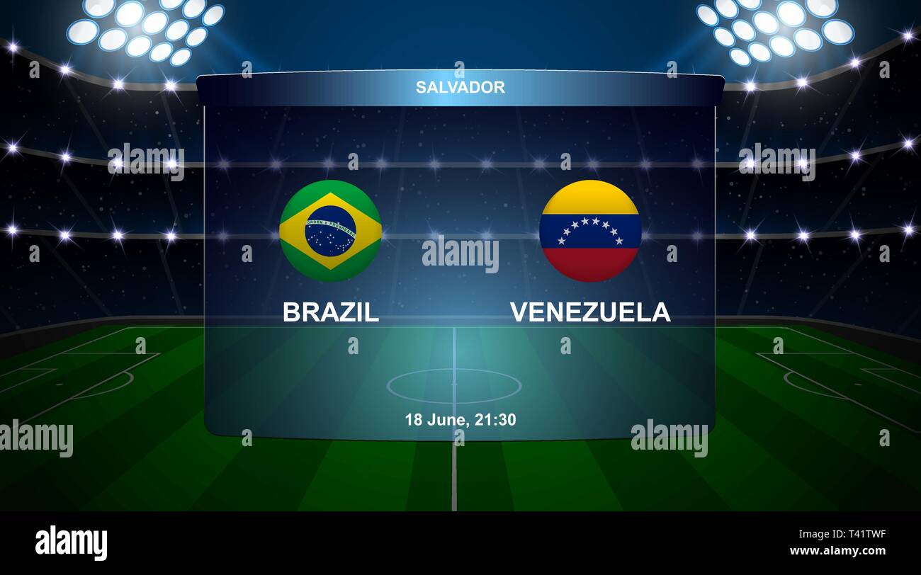 Brazil vs Venezuela football scoreboard broadcast graphic soccer template Stock Vector