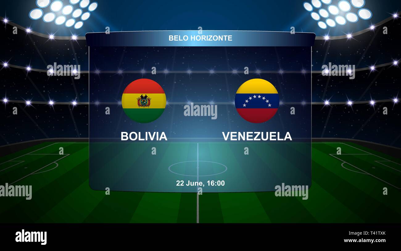 Bolivia vs Venezuela football scoreboard broadcast graphic soccer template Stock Vector