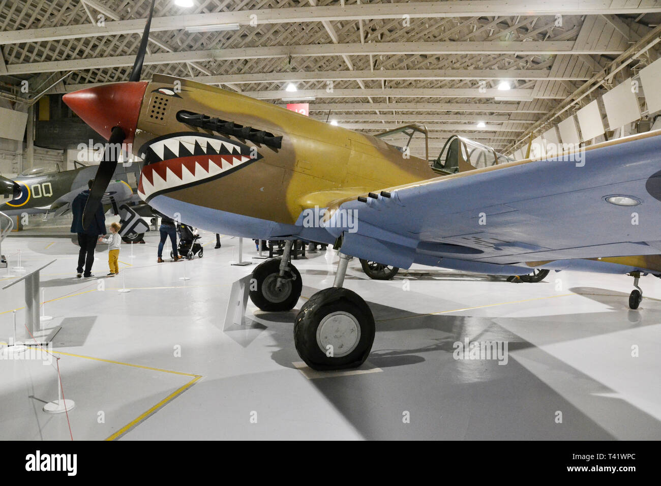Curtiss P-40 Kittyhawk WWII Military Aircraft on display at the RAF Museum, London, UK Stock Photo