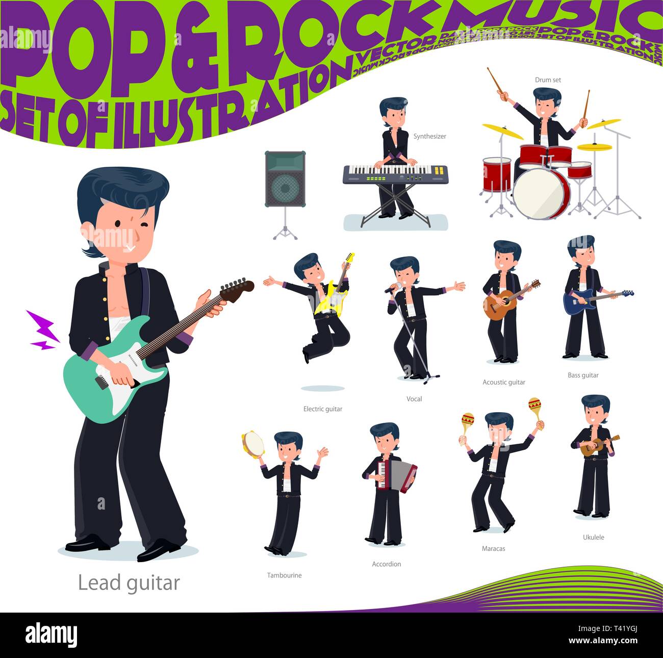 Bad boy student playing rock 'n' roll and pop music.There are also various  instruments such as ukulele and tambourine.It's vector art so it's easy to  Stock Vector Image & Art - Alamy