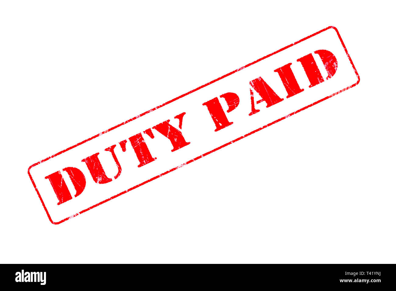 Rubber stamp concept showing a red stamp reading Duty Paid Stock Photo