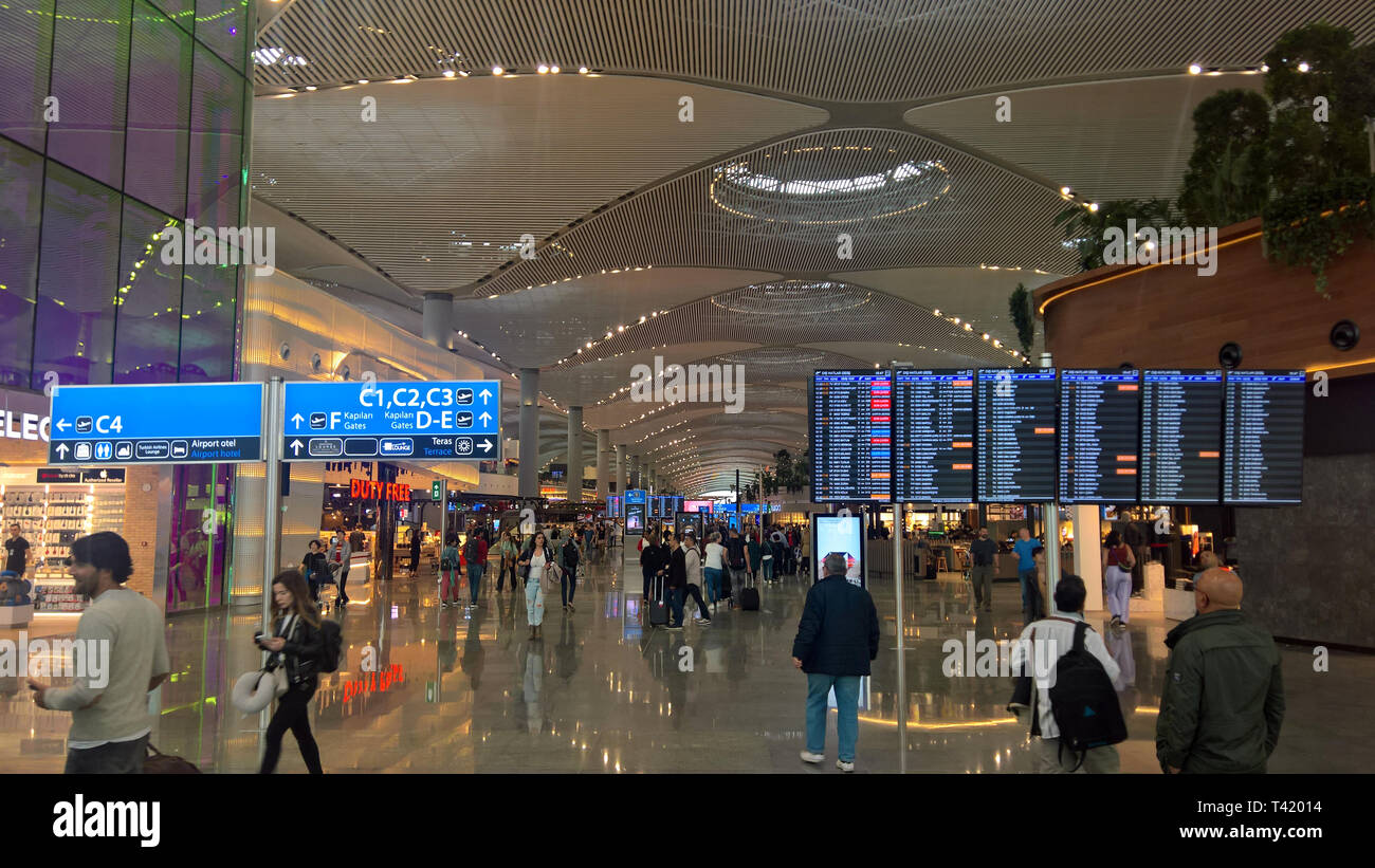 Interior view of the terminal at the new mega airport in Istanbul