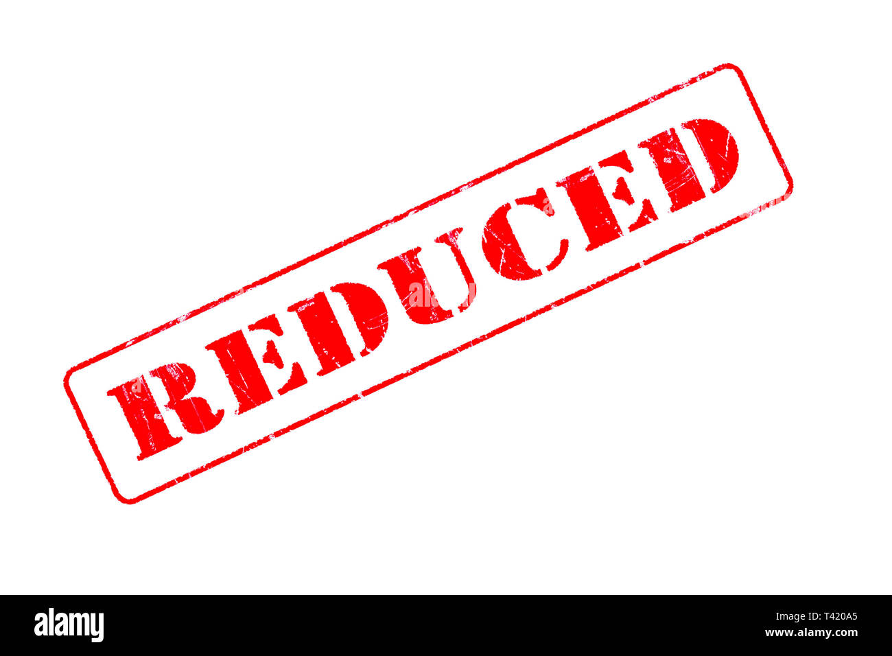 Rubber stamp concept showing a red stamp reading Reduced Stock Photo ...