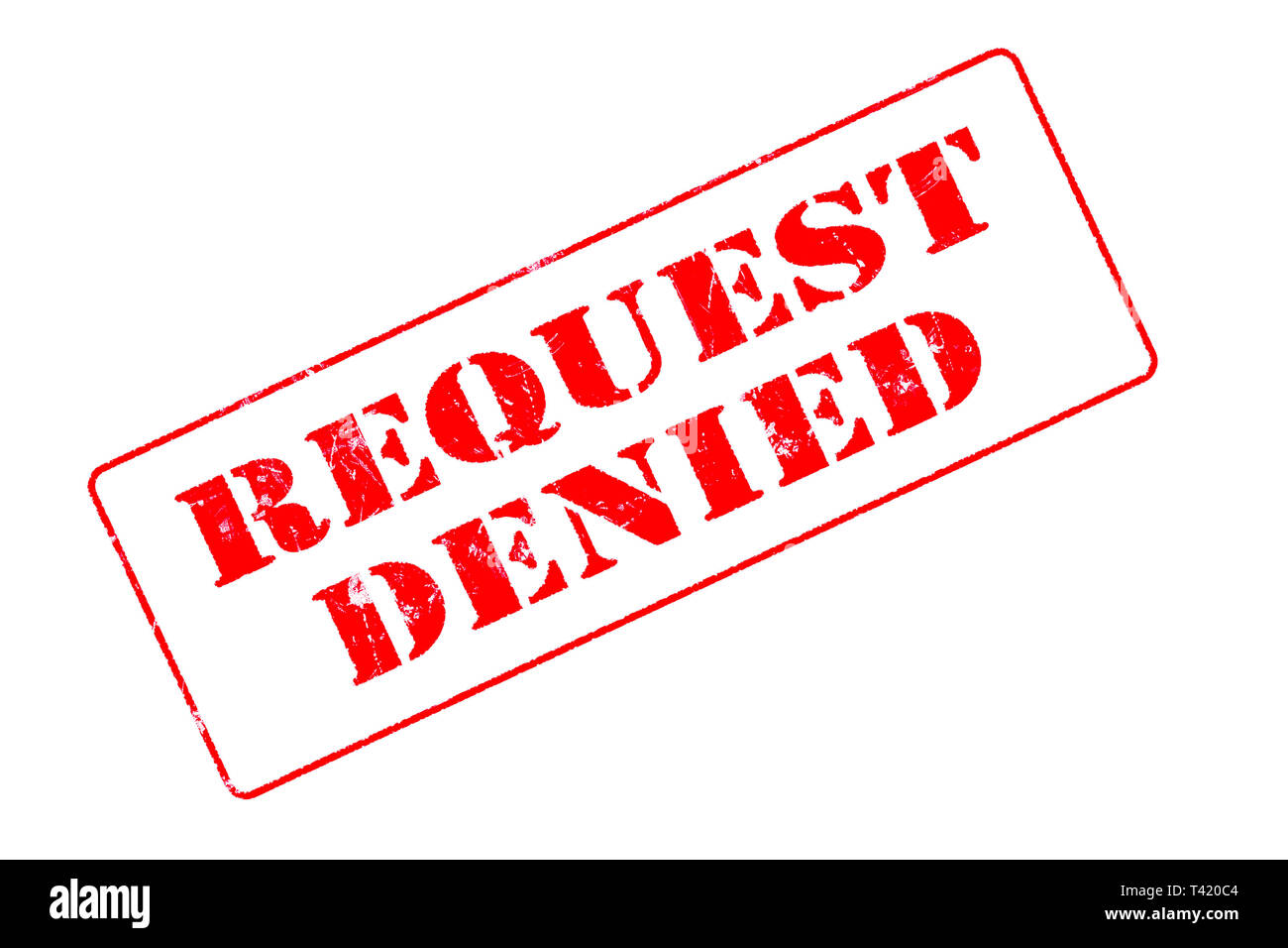 Rubber stamp concept showing a red stamp reading Request Denied Stock Photo