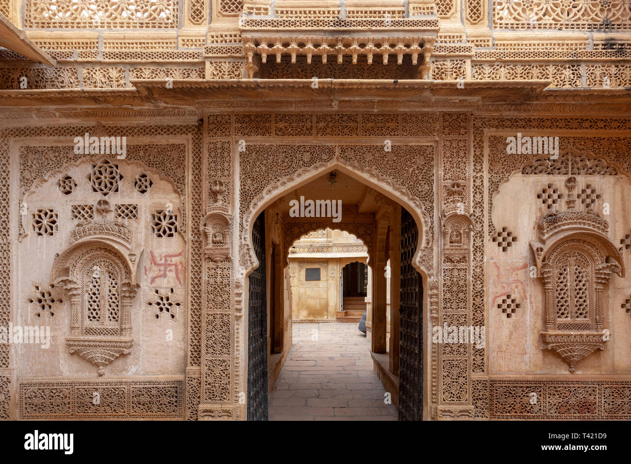 Mandir Palace, Darbar Hall and ornate sandstone façade, Jaisalmer, Rajasthan, India Stock Photo