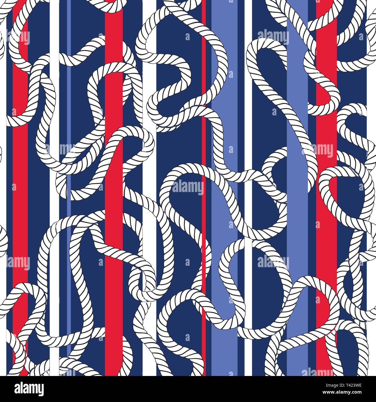 Intertwining Nautical White Ropes and Stripes Vector Seamless Pattern ...