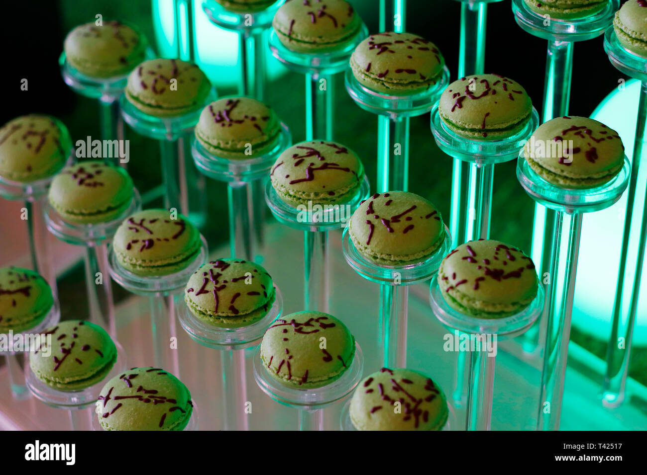 green color macarons tower Stock Photo