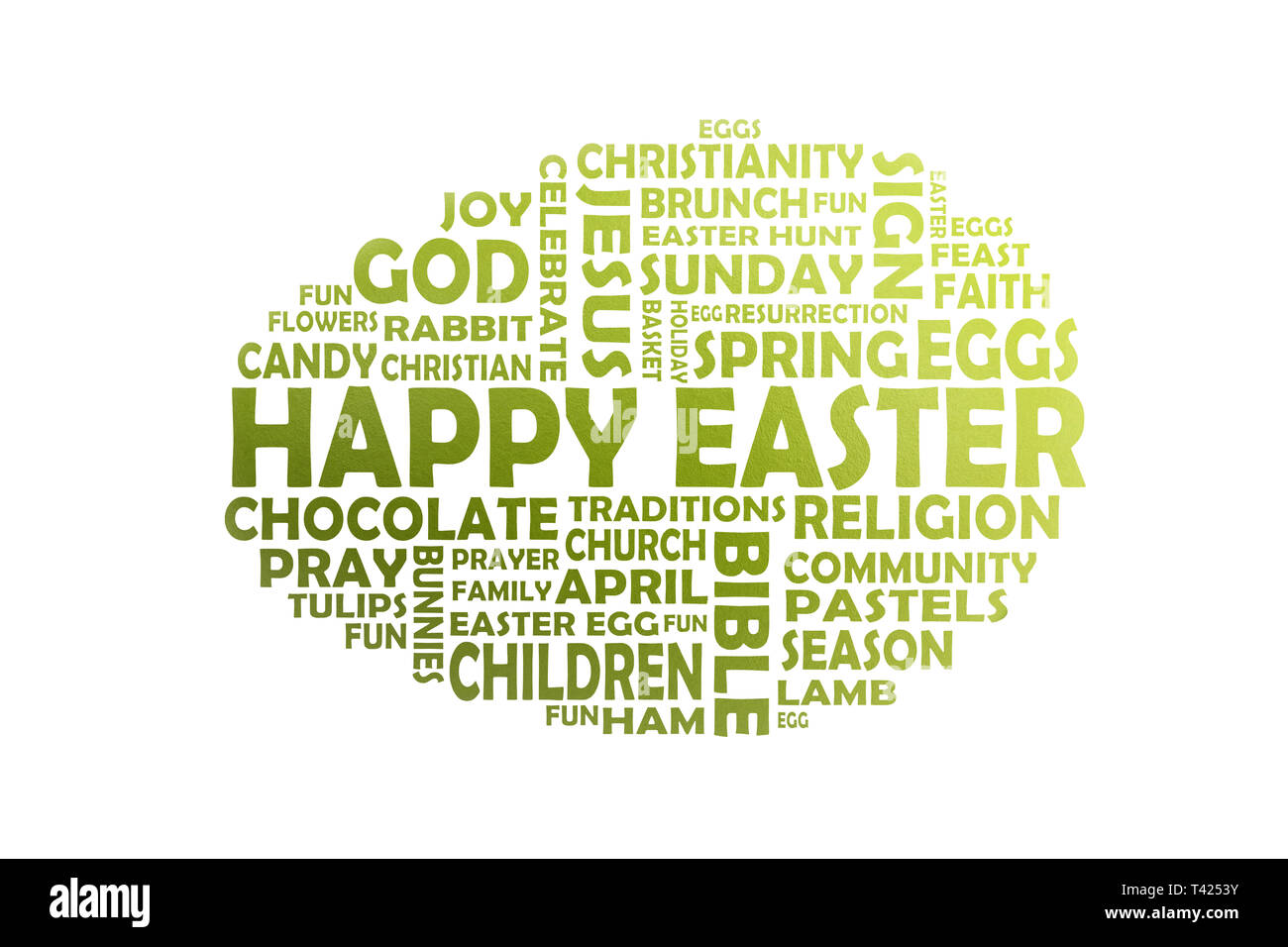 Happy Easter word cloud cut out of an green easter egg Stock Photo