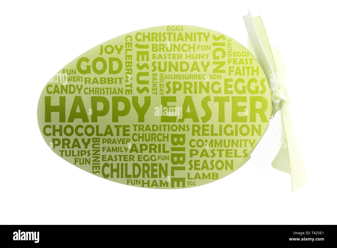 Word cloud happy easter with relevant keywords highlighted on a green easter egg Stock Photo