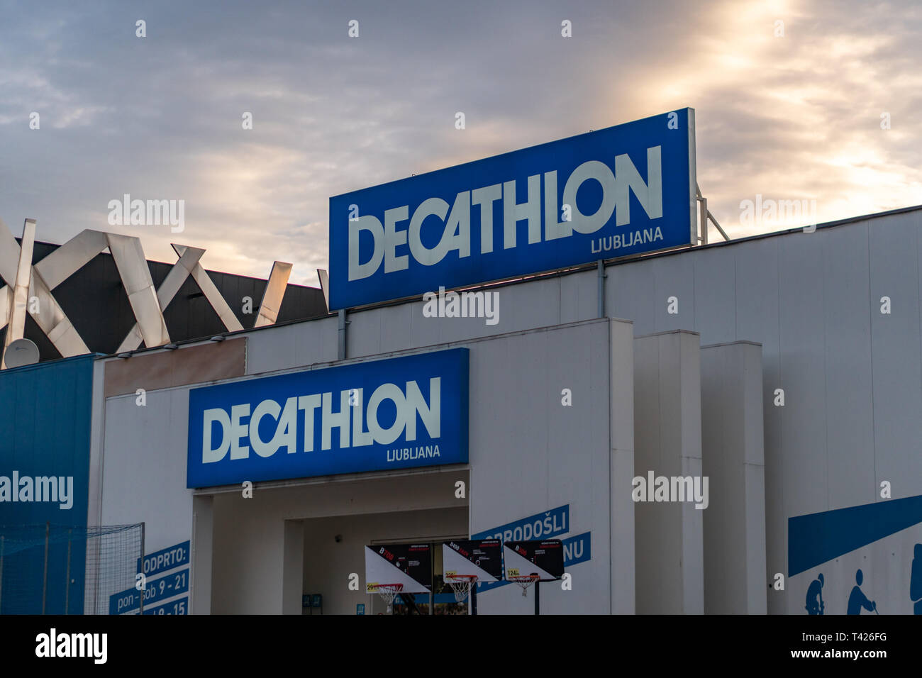 DECATHLON front store photo ,View of Decathlon Shop front The Sport Complex, at TESCO Lotus Super Department store Stock Photo
