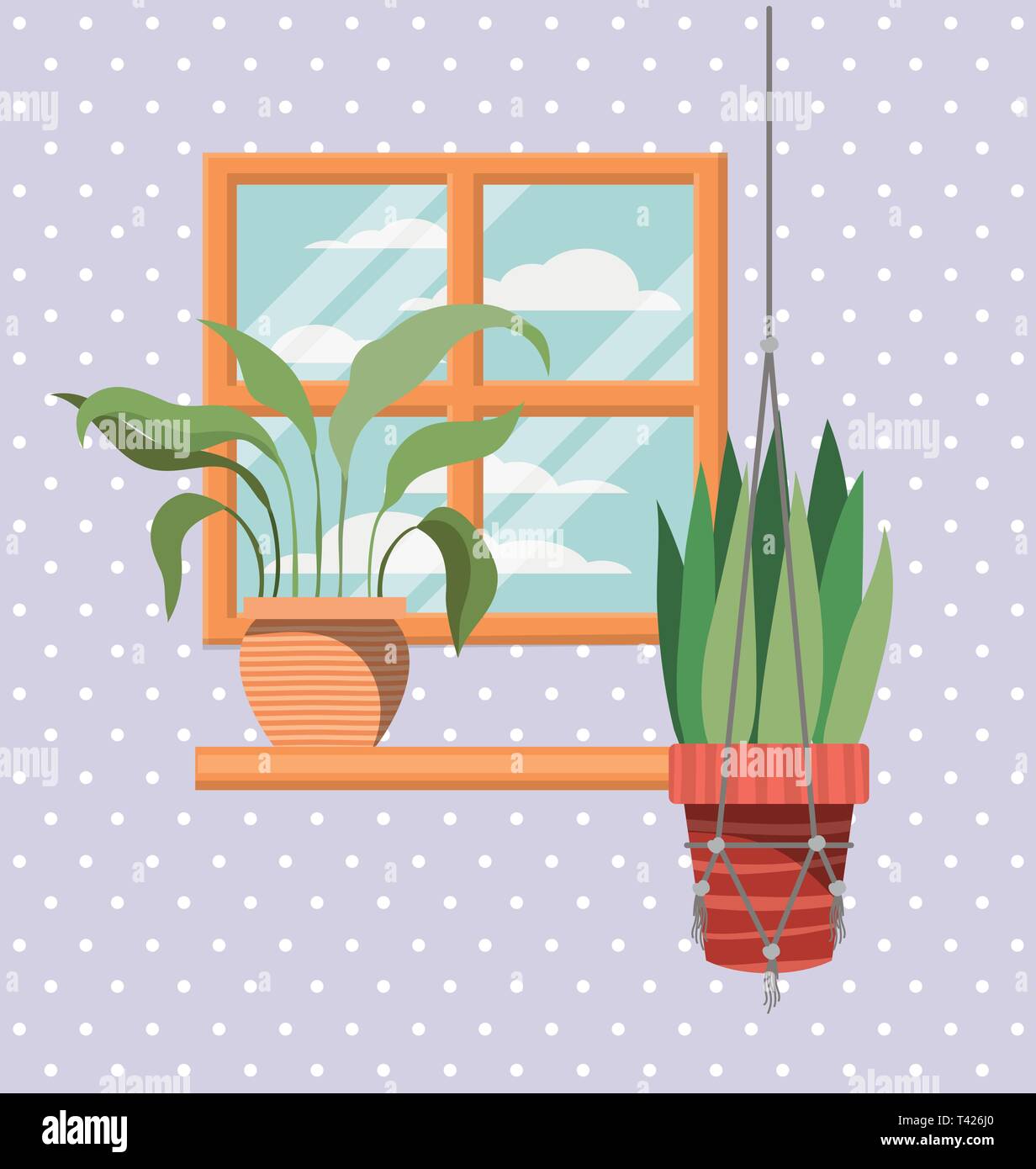 houseplants in shelf with window scene Stock Vector Image & Art - Alamy