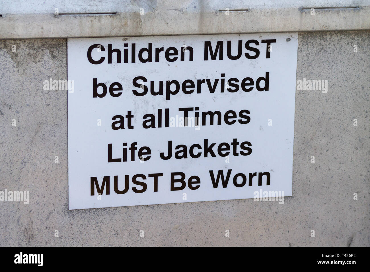 warning sign for children to be supervised at all times. Stock Photo