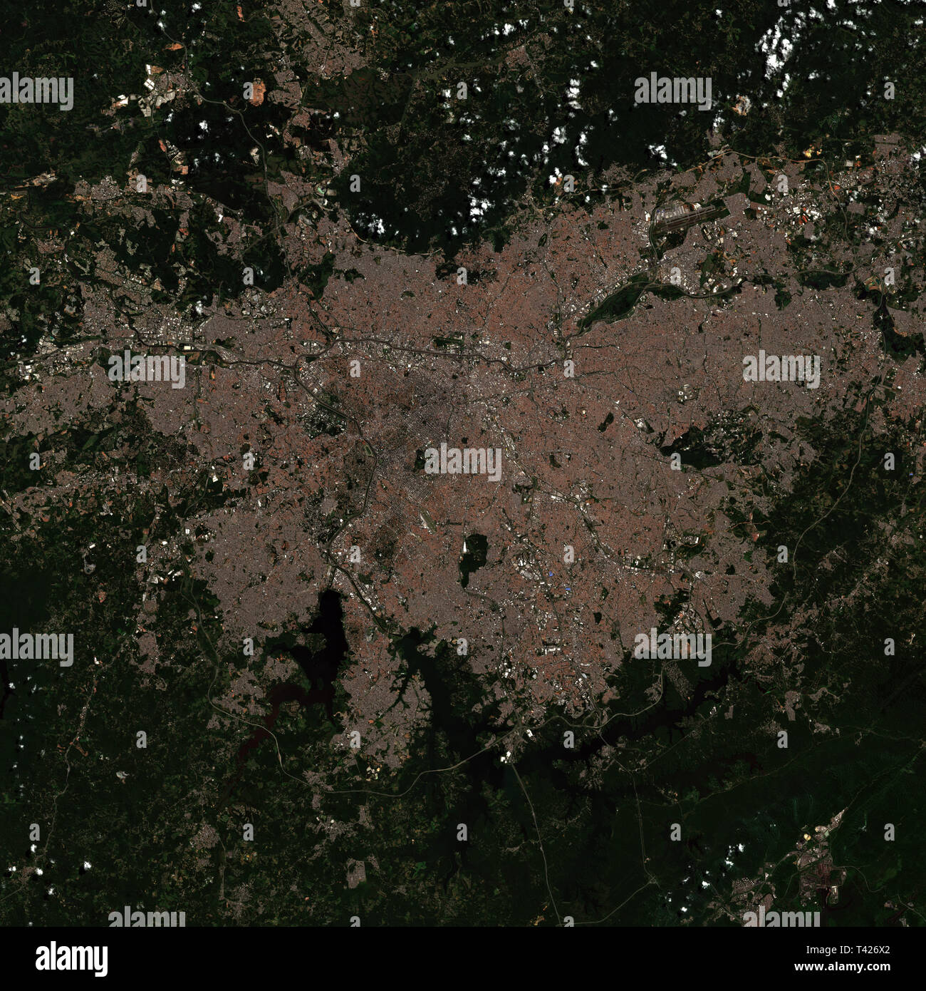 Sao Paolo in Brazil seen from space - contains modified Copernicus Sentinel Data (2019) Stock Photo