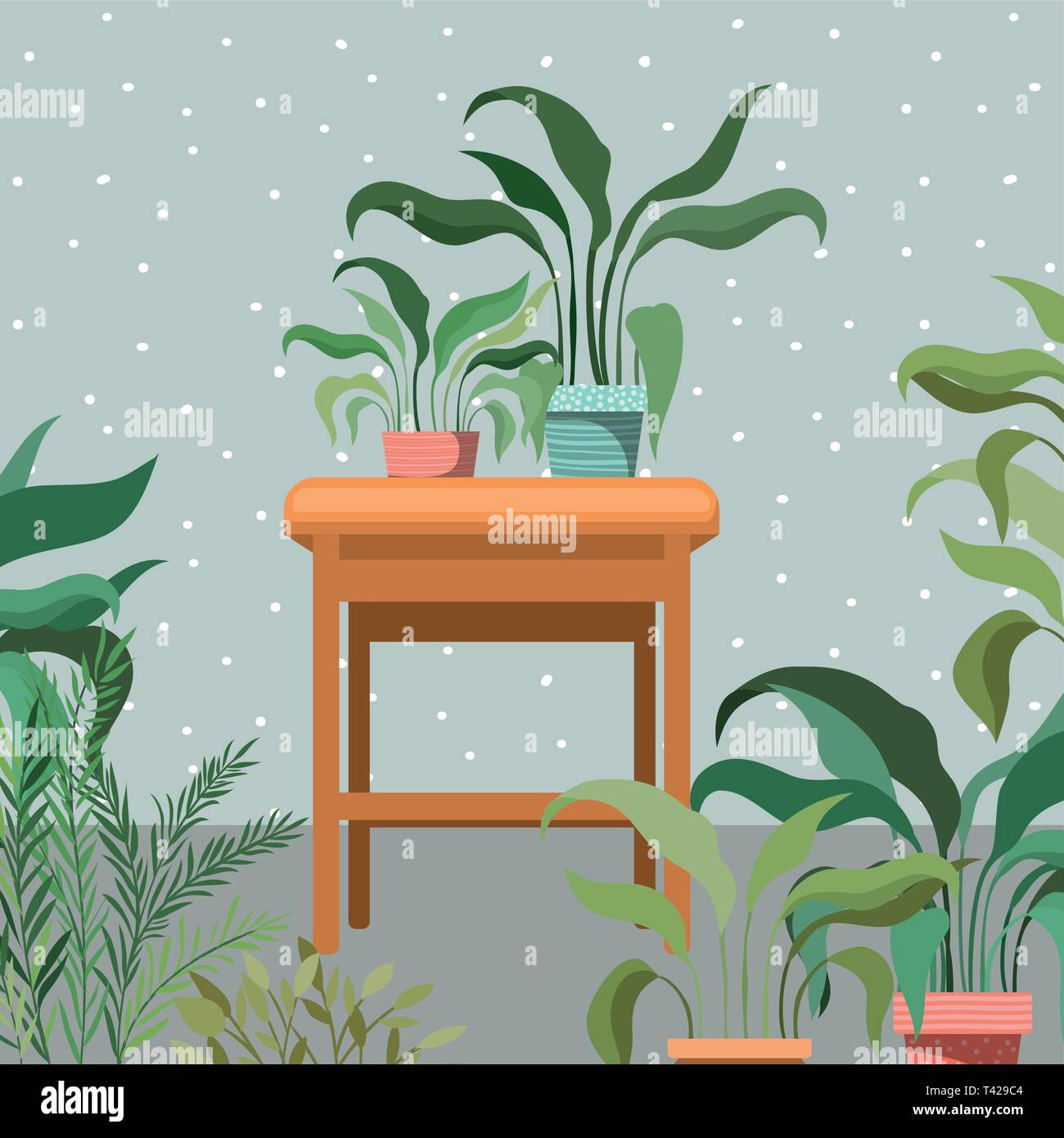 houseplants in wooden chair garden scene Stock Vector Image & Art - Alamy