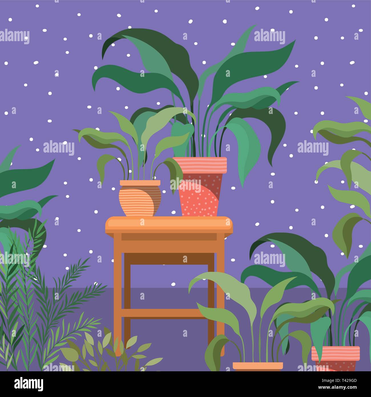 houseplants in wooden chair garden scene Stock Vector Image & Art - Alamy