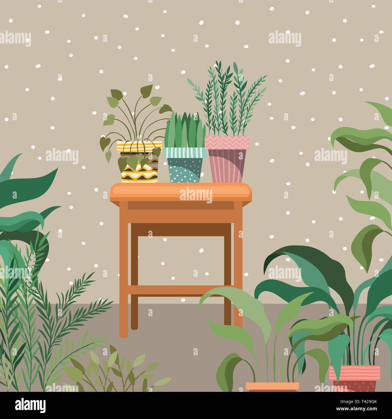 houseplants in wooden chair garden scene Stock Vector Image & Art - Alamy