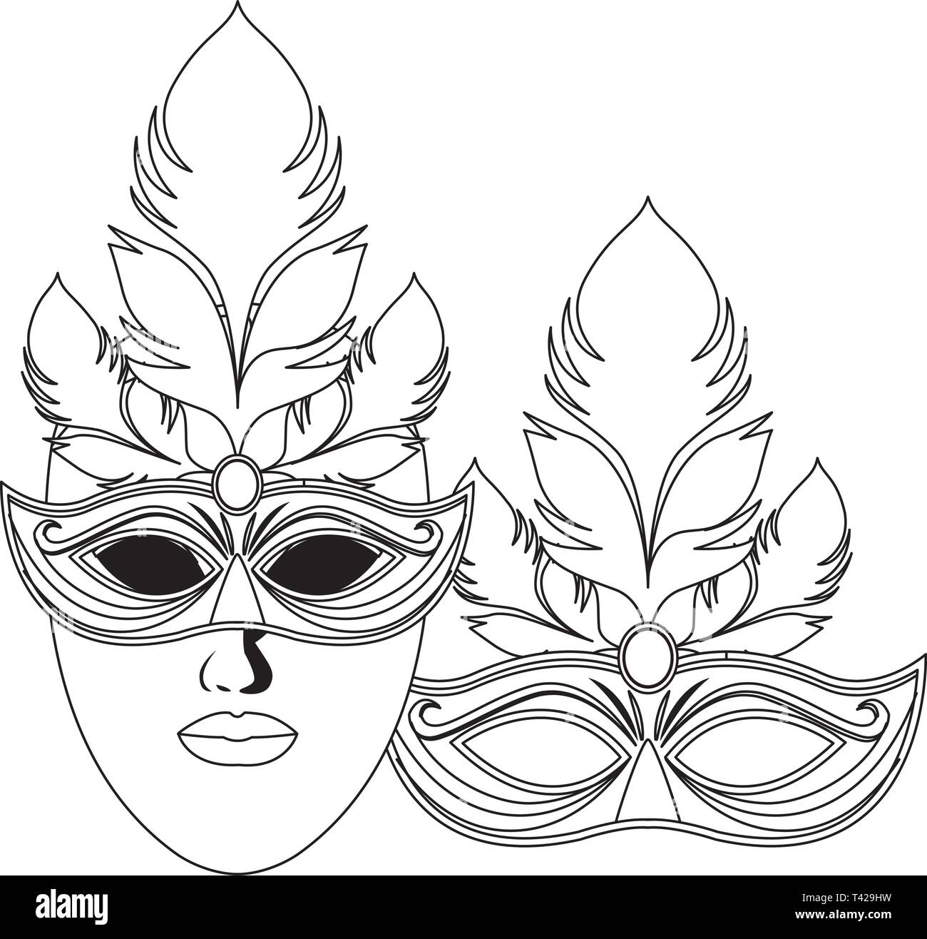 masks and feathers black and white Stock Vector Image & Art - Alamy