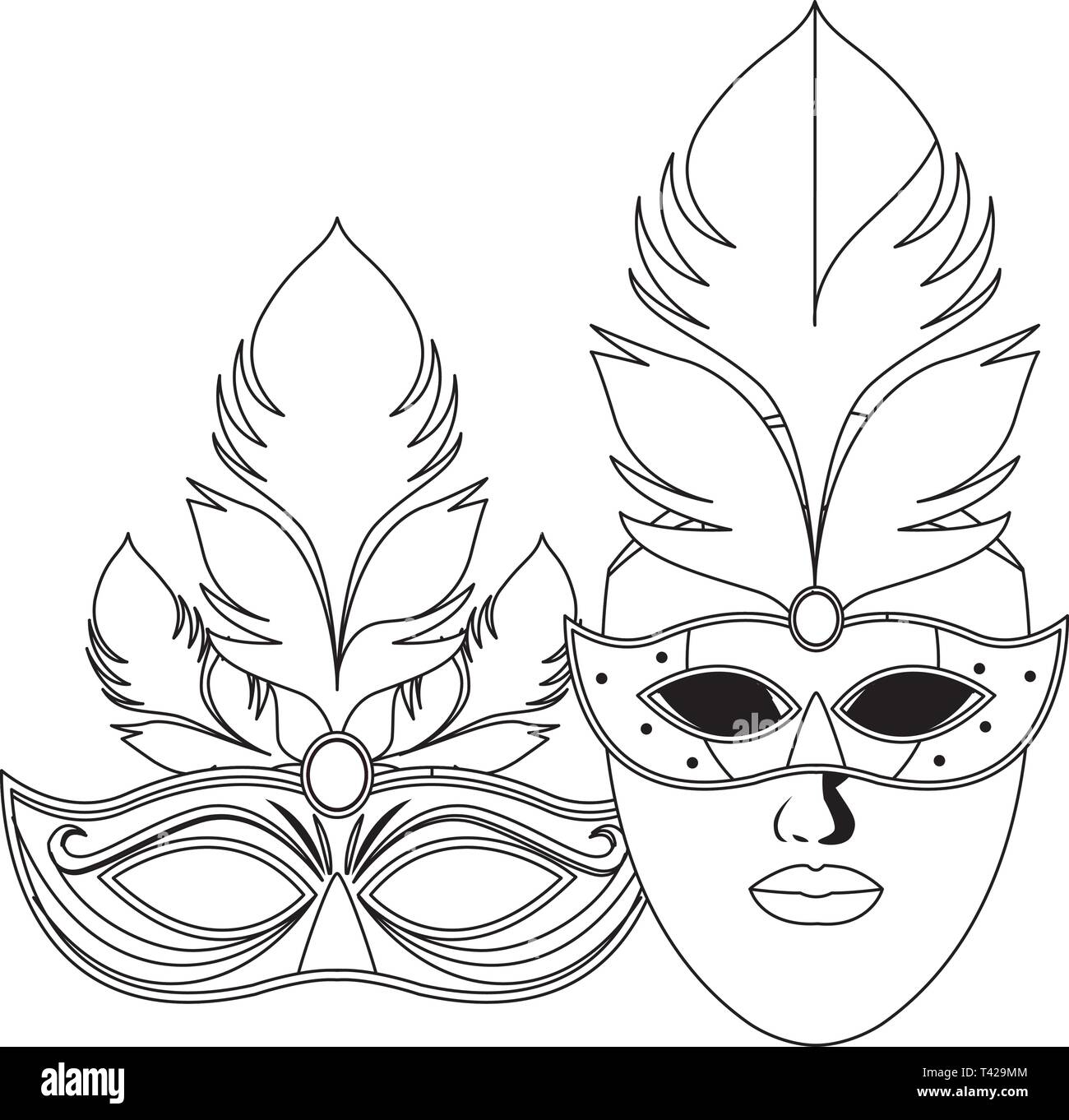 masks and feathers black and white Stock Vector Image & Art - Alamy