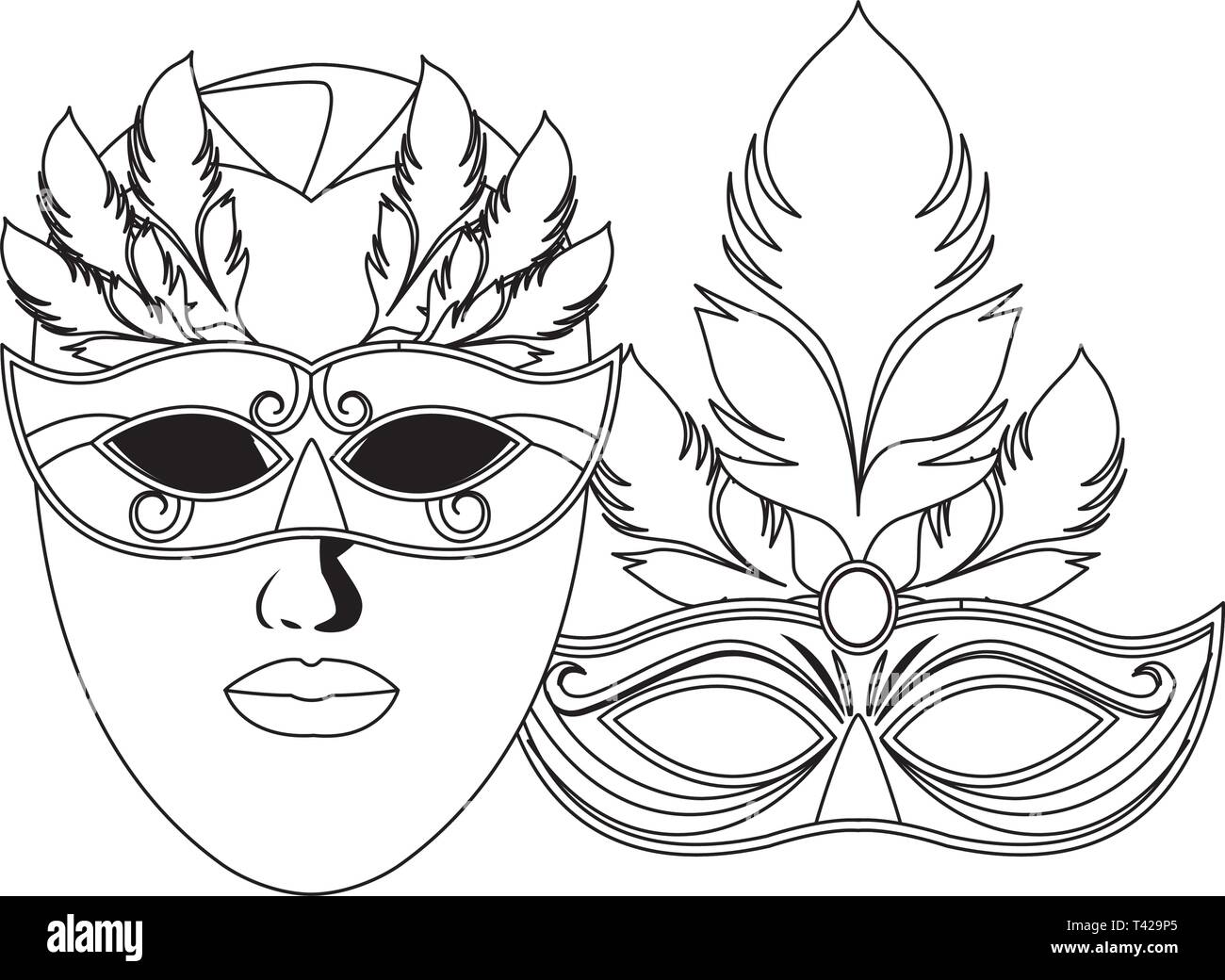 masks and feathers black and white Stock Vector Image & Art - Alamy