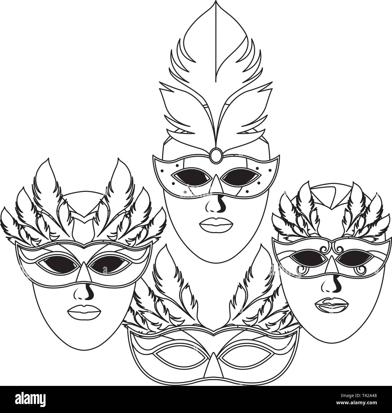 set of masks and feathers black and white Stock Vector Image & Art - Alamy