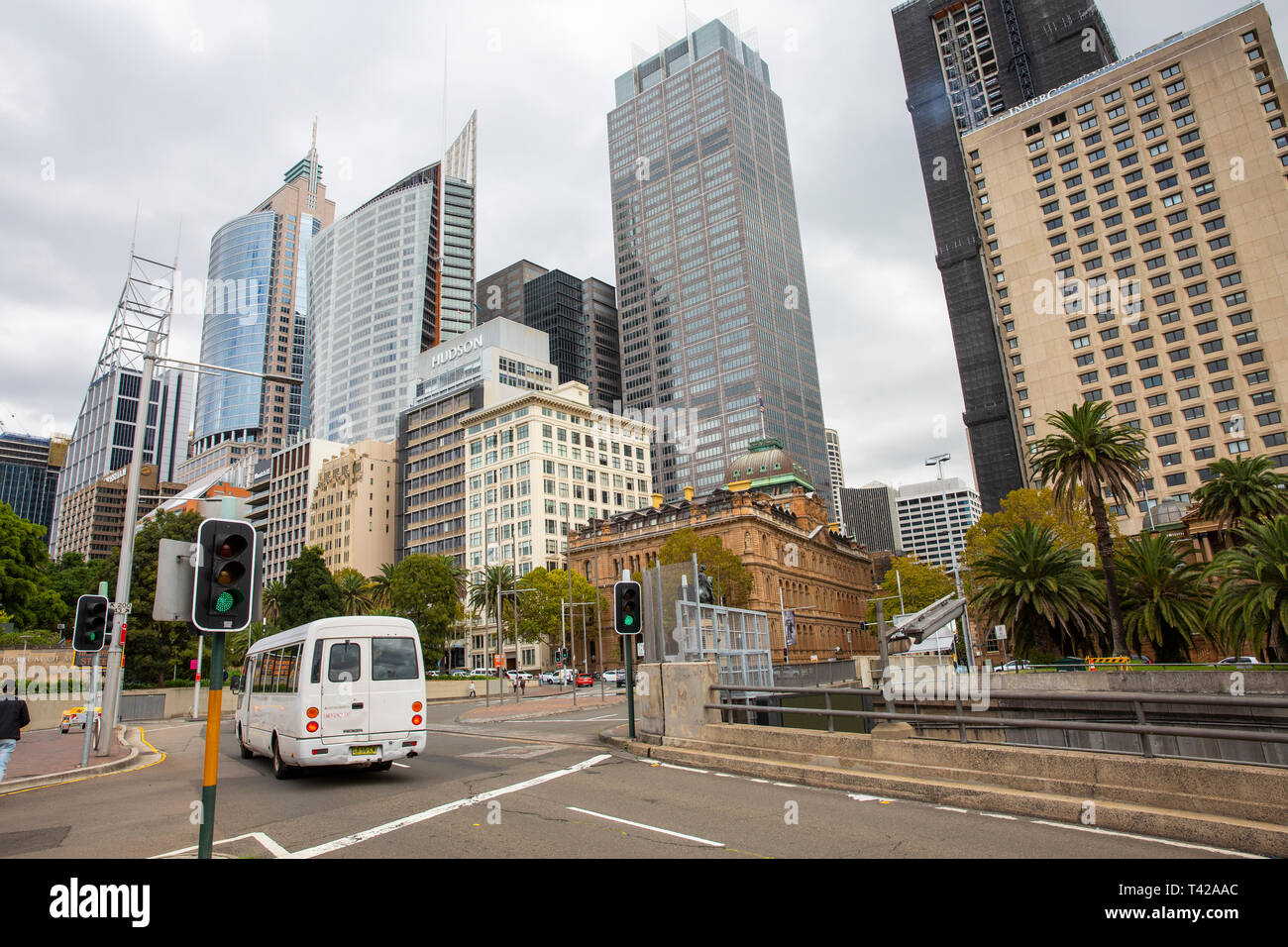 Sydney city centre with high rise office towers on Macquarie street in Sydney , New South Wales,Australia Stock Photo