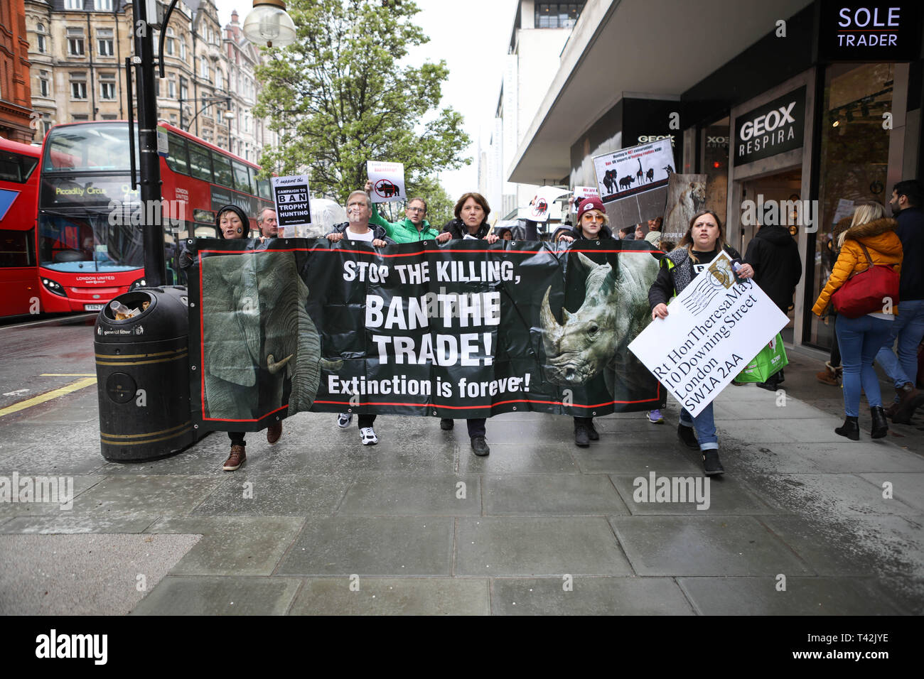 London, UK. 13th April, 2019. The 5th Global March for Elephants and Rhinos march from Cavendish Square to Downing Street for a day of action against trophy hunting and endangered wildlife. Penelope Barritt/Alamy Live News Stock Photo