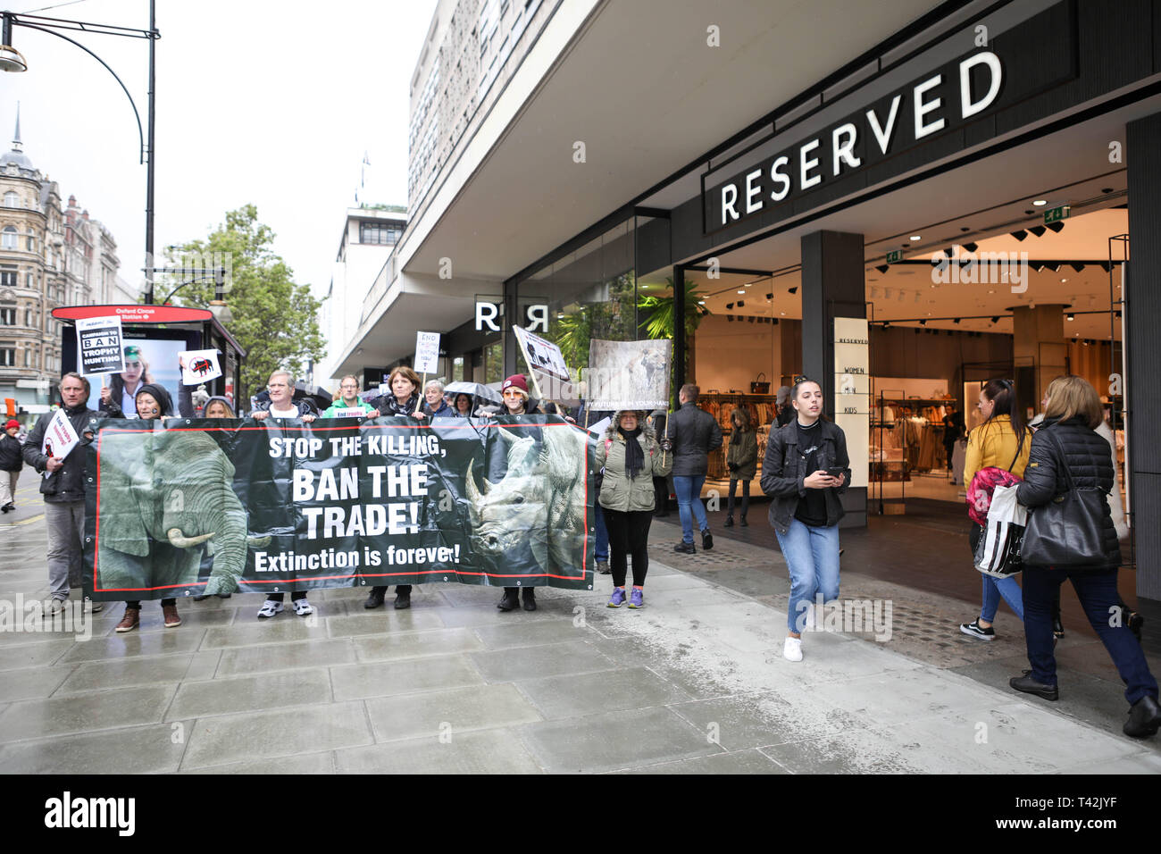London, UK. 13th April, 2019. The 5th Global March for Elephants and Rhinos march from Cavendish Square to Downing Street for a day of action against trophy hunting and endangered wildlife. Penelope Barritt/Alamy Live News Stock Photo
