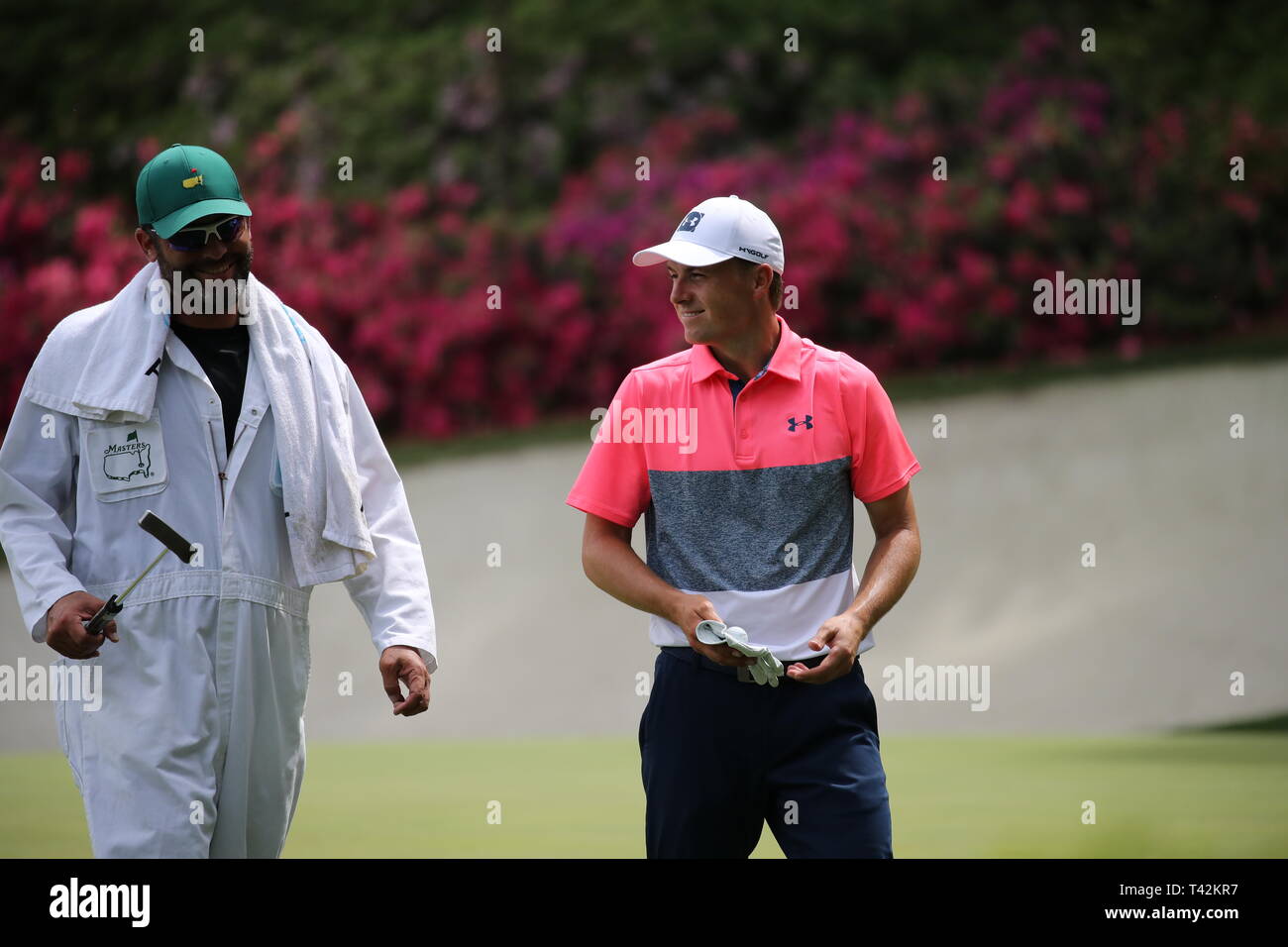USA's Jordan Spieth on the 18th hole during the second round of the 2019 Masters golf tournament at the Augusta National Golf Club in Augusta, Georgia, United States, on April 12, 2019. (Photo by Koji Aoki/AFLO SPORT) Stock Photo