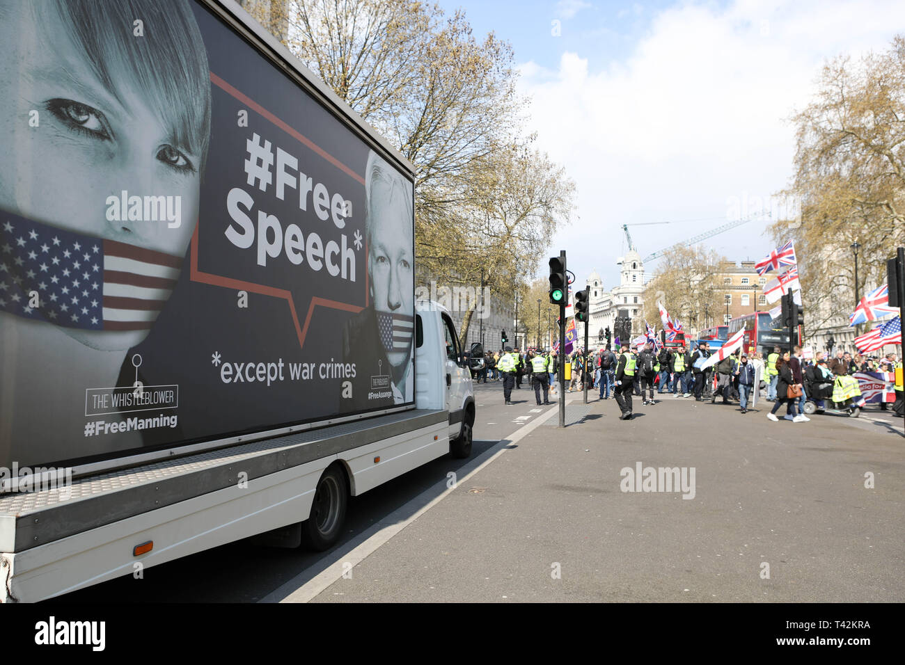 London, UK. 13th April, 2019. Yellow Vest, UK. 13th Apr, 2019. meets at Trafalgar Square for a day of action in and around the streets of Westminster. Credit: Penelope Barritt/Alamy Live News Stock Photo