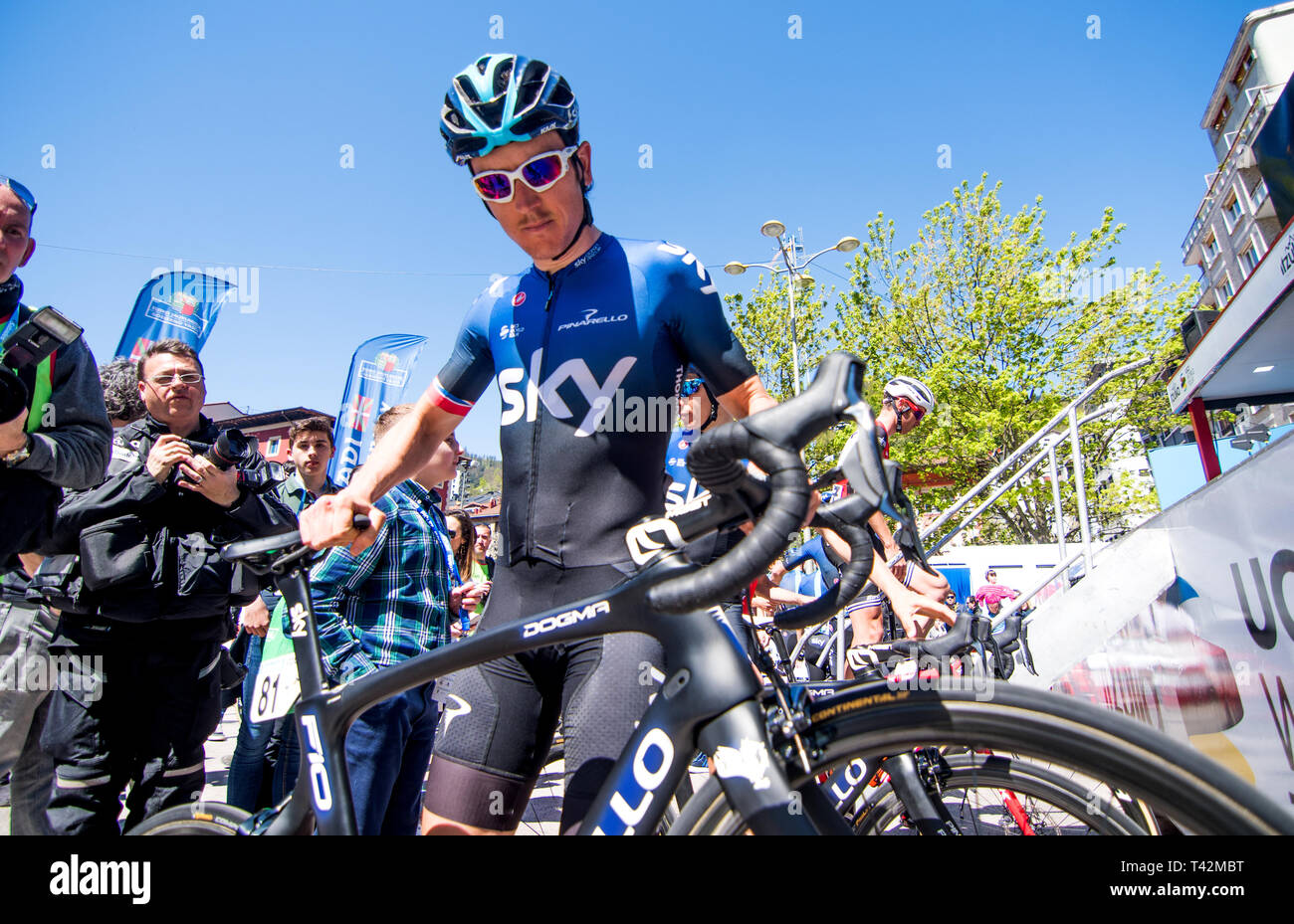 Eibar, Spain.13th April, 2019. British cyclist Geraint Thomas (Team Sky)  during 6th stage of cycling race 'Tour of Basque Country' between Eibar and  Eibar on April 13, 2019 in Eibar, Spain. ©