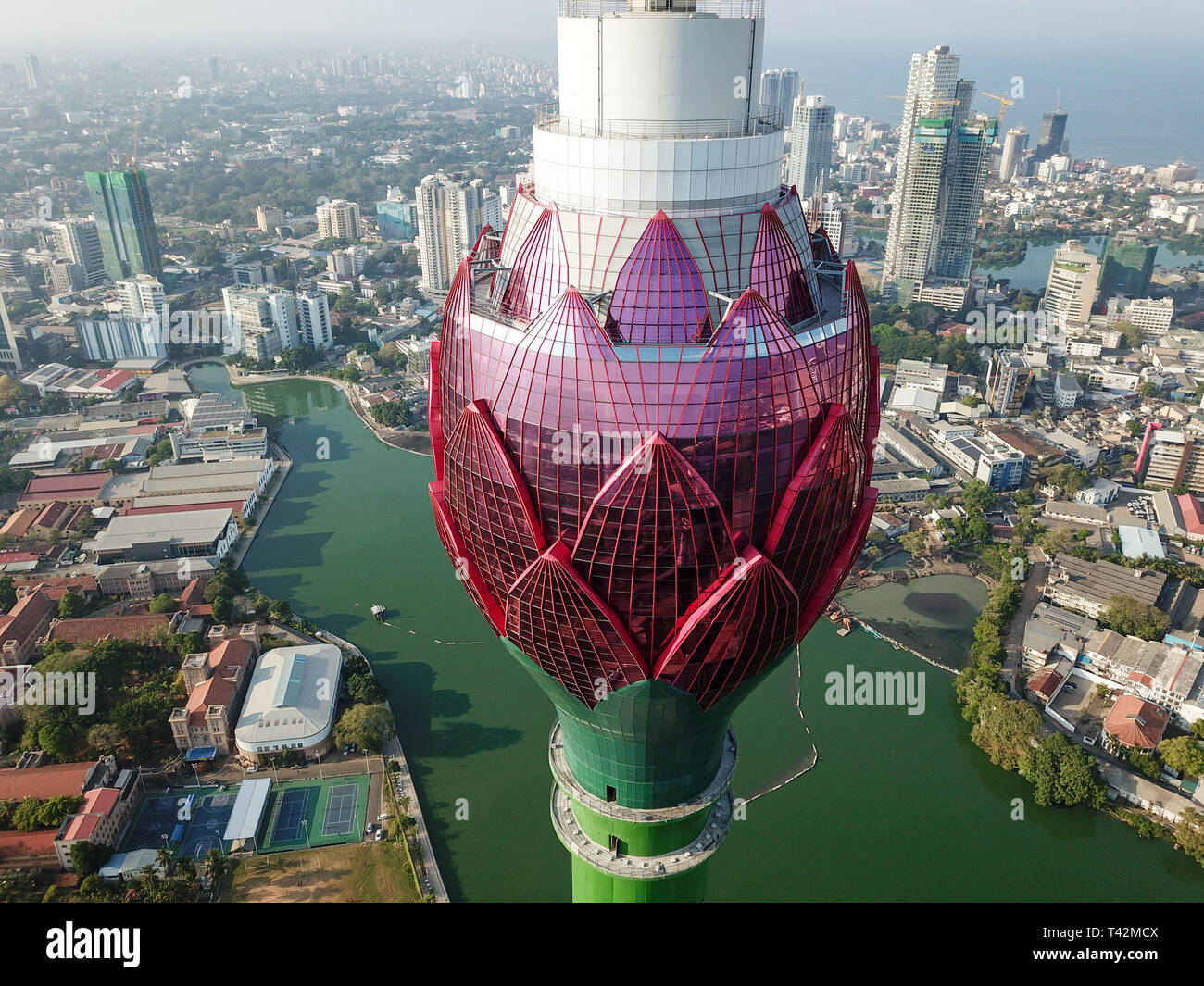 Colombo, Sri Lanka. 13th April 2019. (190413) -- COLOMBO, April 13, 2019  (Xinhua) -- Aerial photo taken on April 10, 2019 shows the Lotus Tower in  Colombo, capital of Sri Lanka. Under