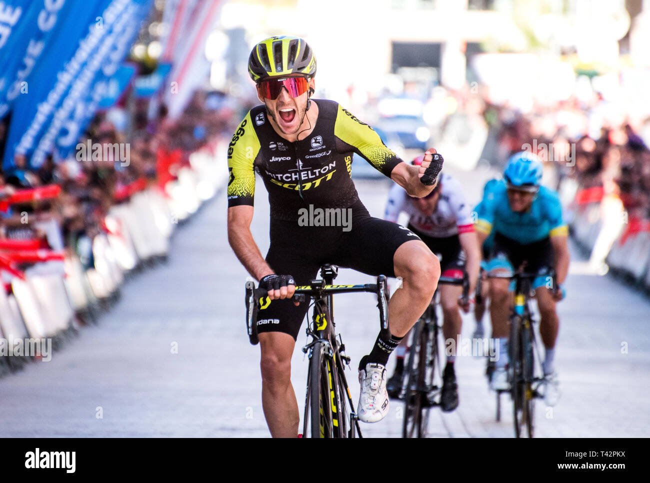 Eibar, Spain.13th April, 2019. British cyclist Adam Yates (Michelton Scott) wins the 6th stage of cycling race 'Tour of Basque Country' between Eibar and Eibar on April 13, 2019 in Eibar, Spain. © David Gato/Alamy Live News Stock Photo