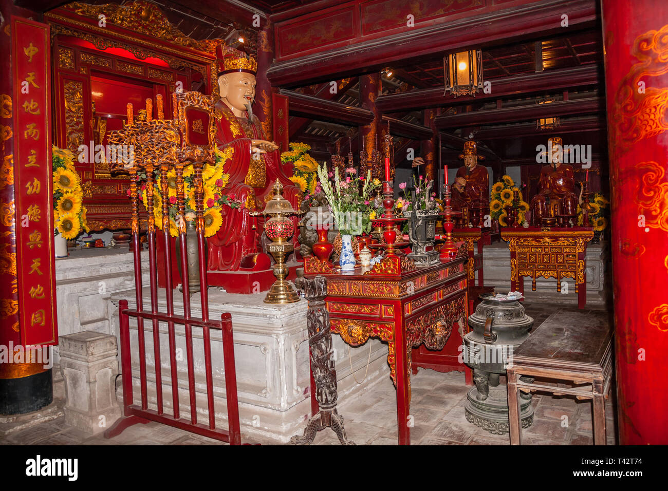 Altars to Confucius and his disciples in the Temple of Literature, Hanoi Stock Photo