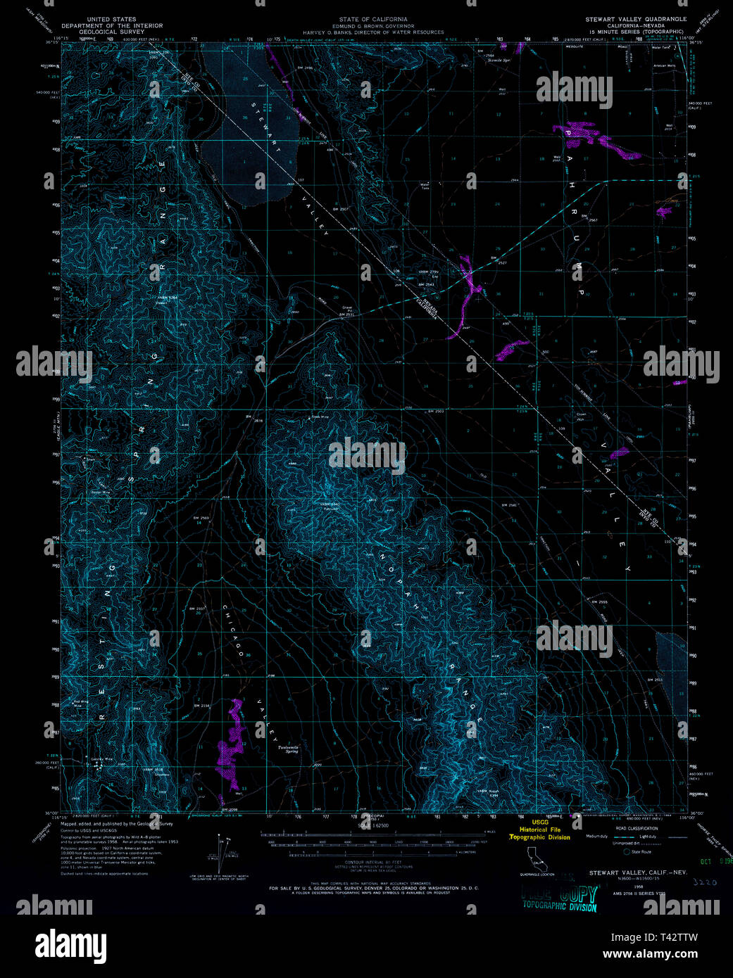 USGS TOPO Map California CA Stewart Valley 301760 1958 62500 Inverted Restoration Stock Photo