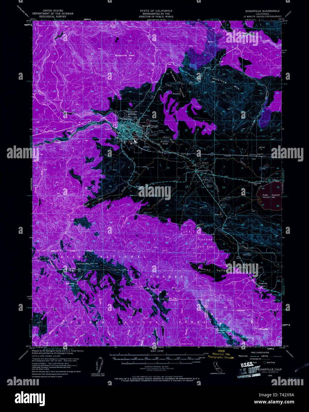 Map of susanville hi res stock - Usgs Topo Map California Ca Susanville 301773 1954 62500 Inverted Restoration T42X9A
