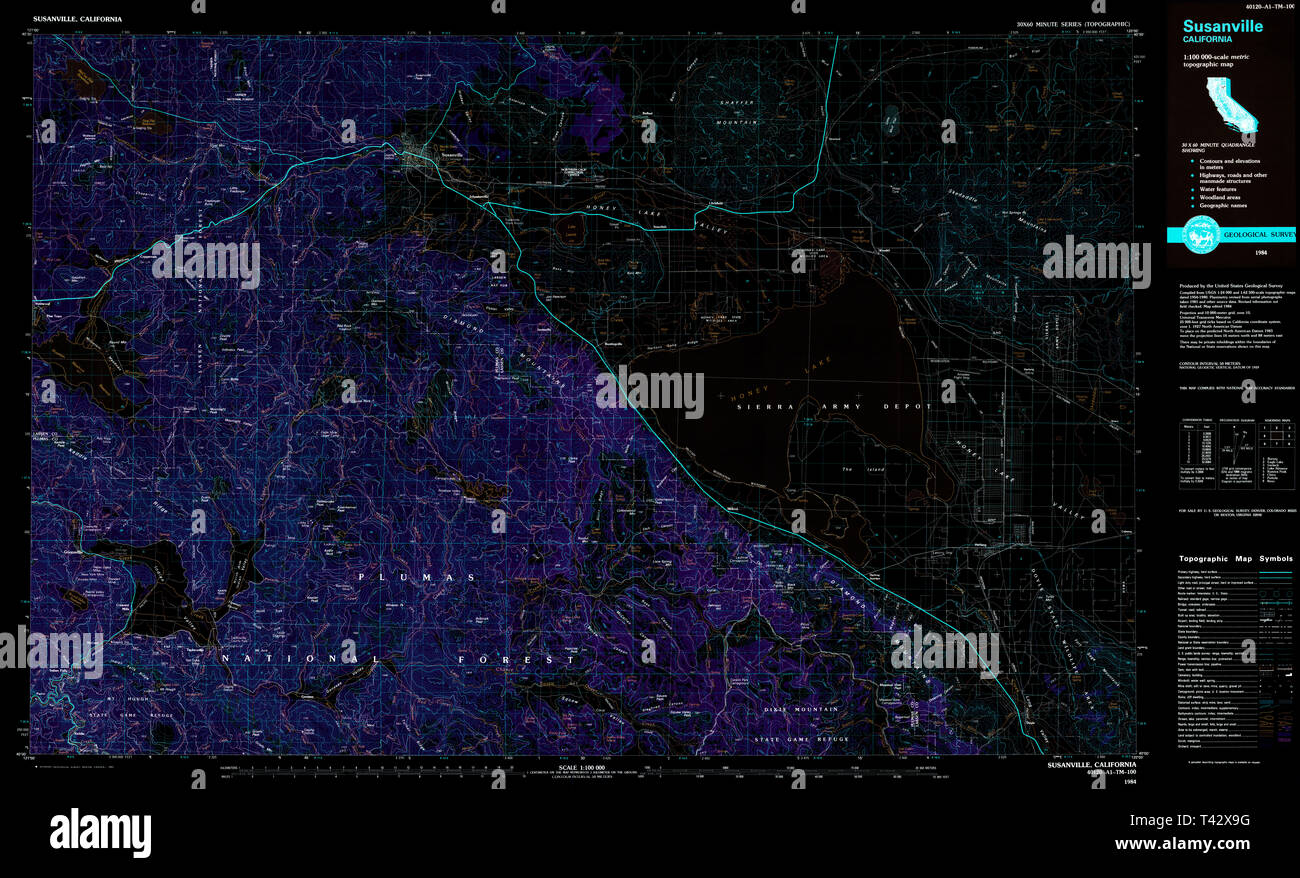 Map of susanville hi res stock - Usgs Topo Map California Ca Susanville 302050 1984 100000 Inverted Restoration T42X9G