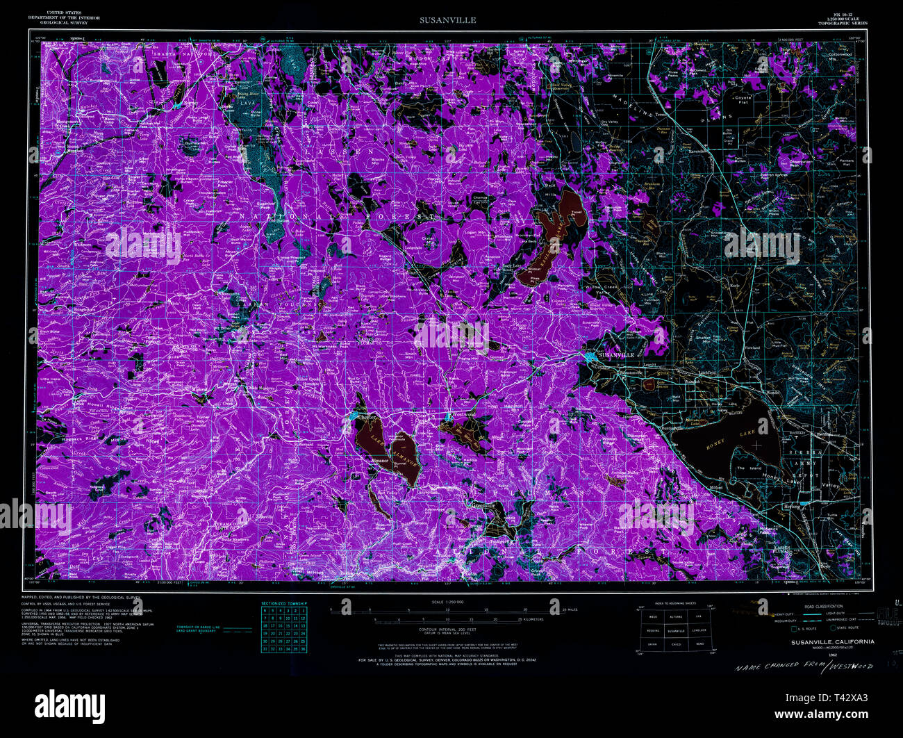 Susanville map hi res stock photography - Usgs Topo Map California Ca Susanville 302168 1962 250000 Inverted Restoration T42XA3