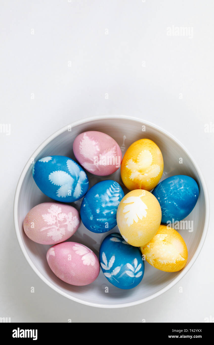 Naturally dyed easter eggs Stock Photo