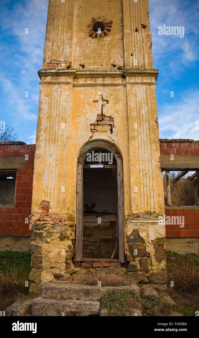 A chapel in Donje Kusonje abandoned village in Virovitica-Podravina County, Slavonia, eastern Croatia Stock Photo