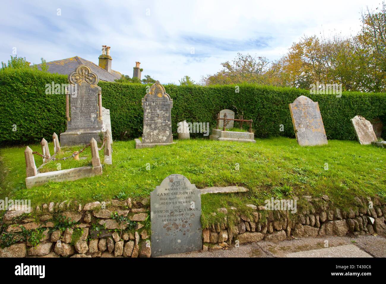 Gravestones, Paul parish church, Paul, Cornwall, England Stock Photo