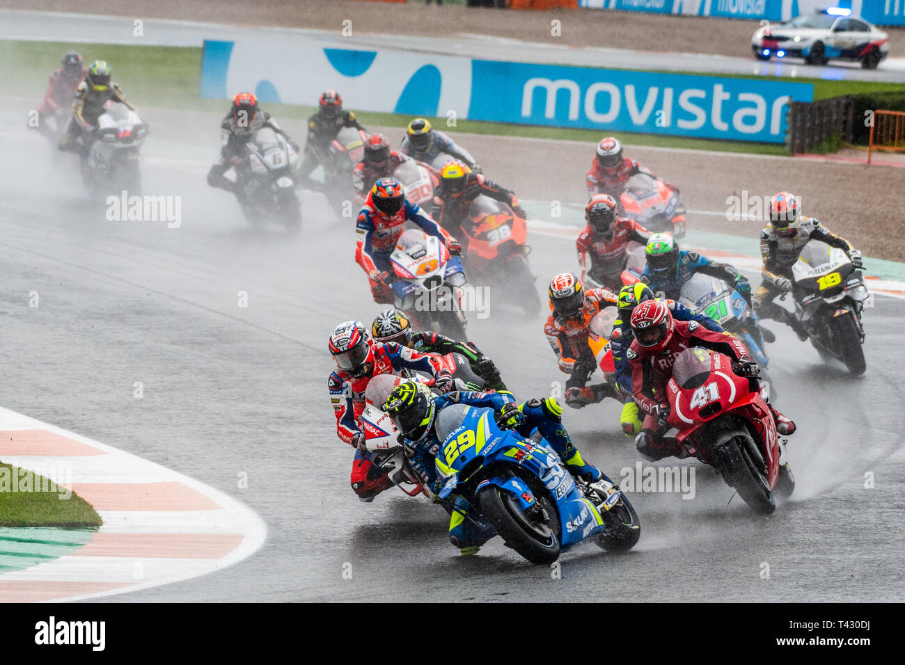 Valencia/Spain - 11/18/2018 - the riders going through turn 4 on the opening lap of the Valencia GP Stock Photo