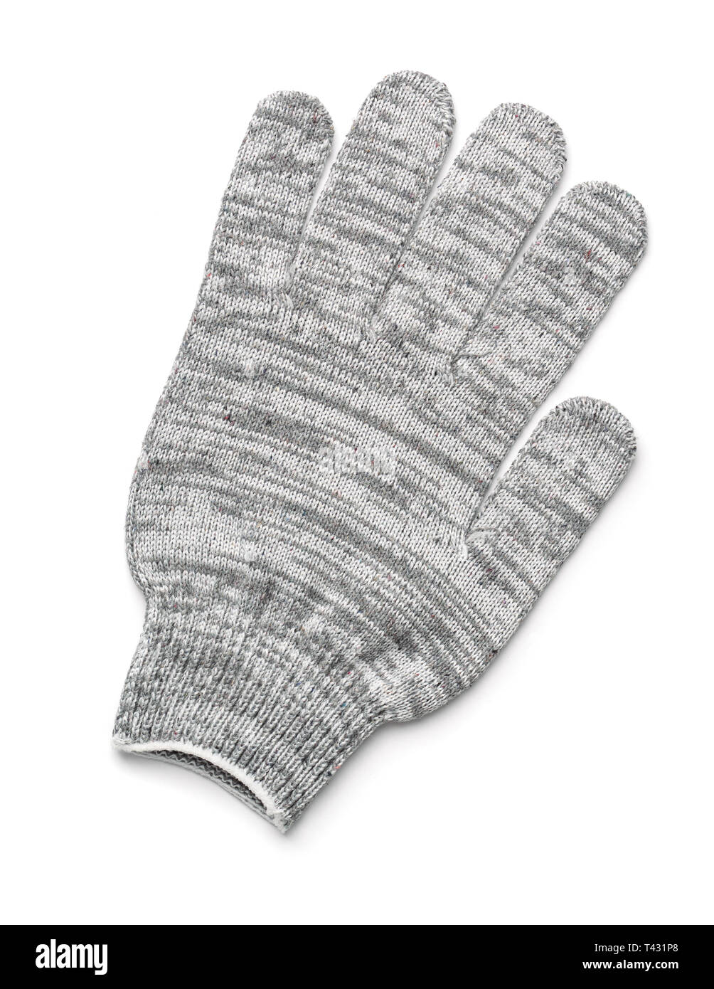Top view of gray knitted glove isolated on white Stock Photo